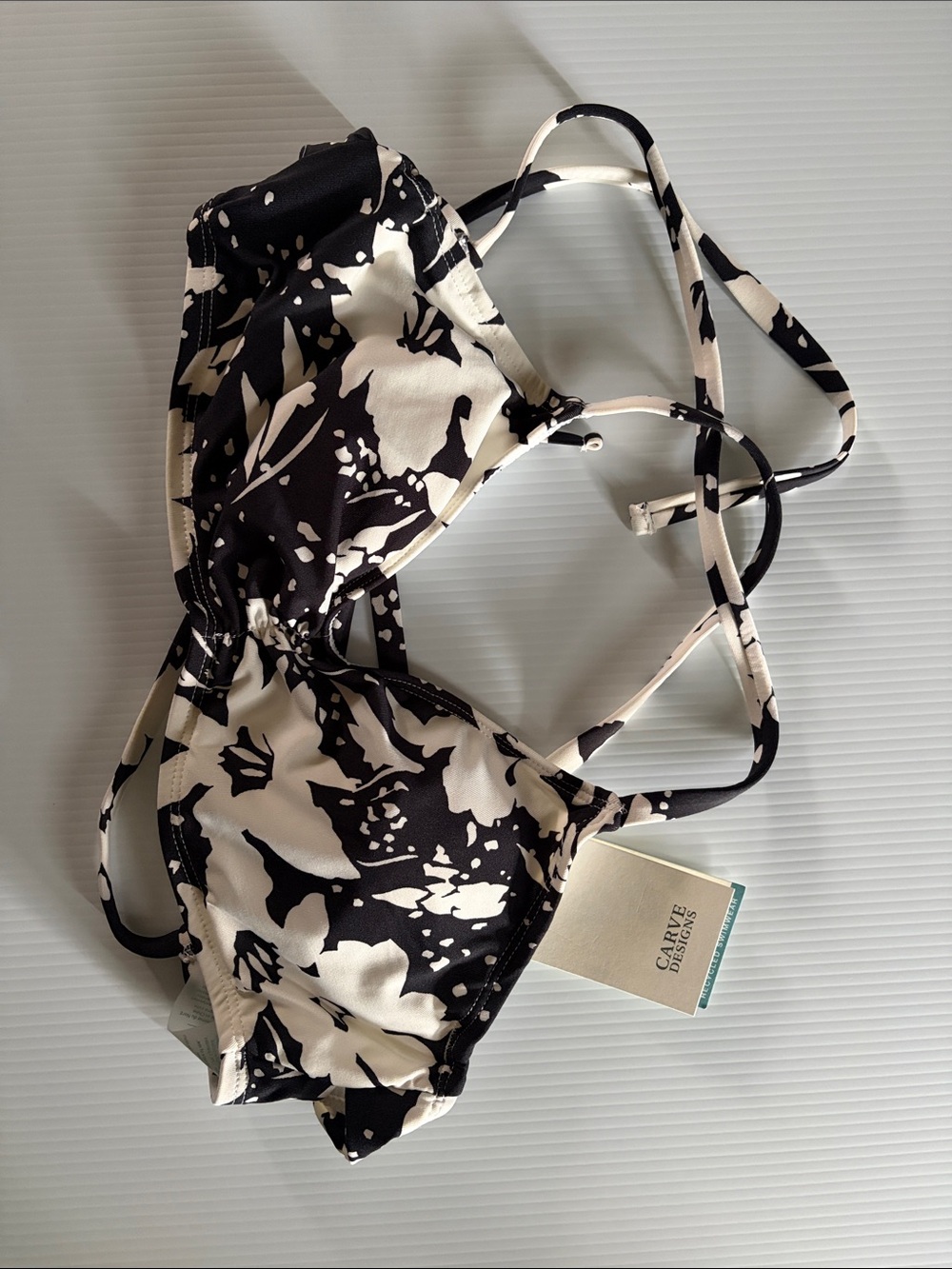 Carve Designs Black & White Floral Adjustable Bikini Top